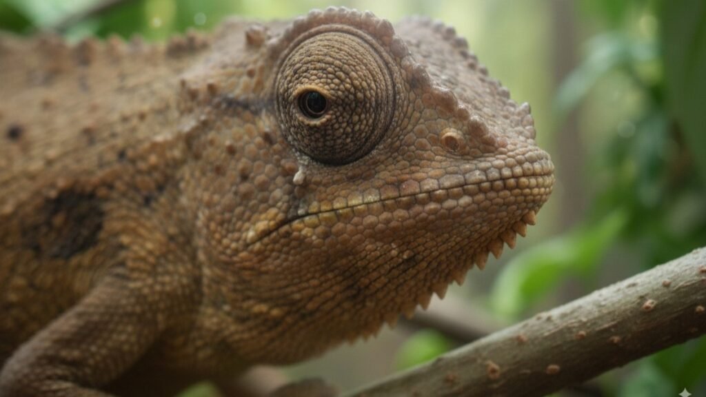 Detalle de la cabeza y la barba de un Rieppeleon brachyurus