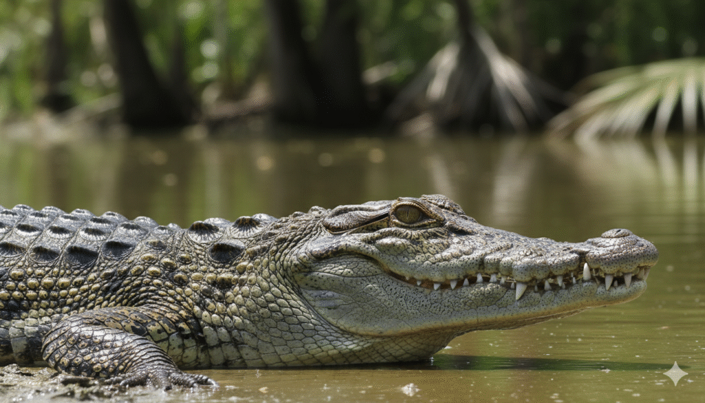 Cocodrilo de Morelet (Crocodylus moreletii) adulto en su hábitat de humedal.