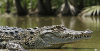 Cocodrilo de Morelet (Crocodylus moreletii) adulto en su hábitat de humedal.